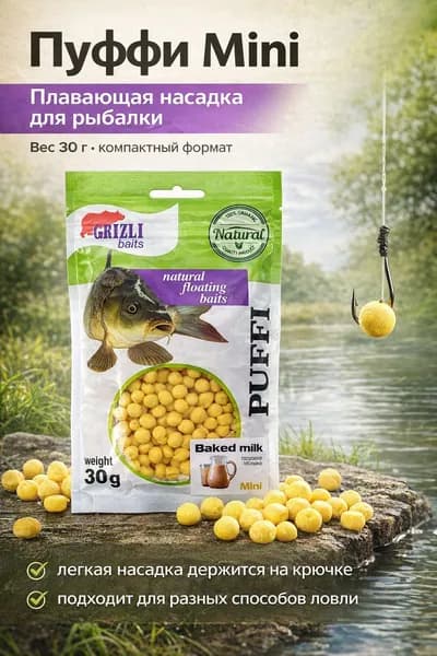 Пуффи насадка для рыбалки GRIZLI Baits Mini 30 г, плавающая, топлёное молоко