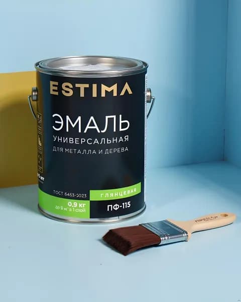 Estima, Краска по дереву и металлу, эмаль ПФ 115, глянцевая, синяя, 0.9 кг