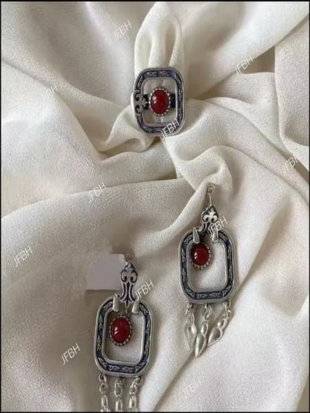 Эксклюзивный винтажный комплект из Казахстана серьги и кольцо для ценителей культуры, этнические украшения подарены будут.