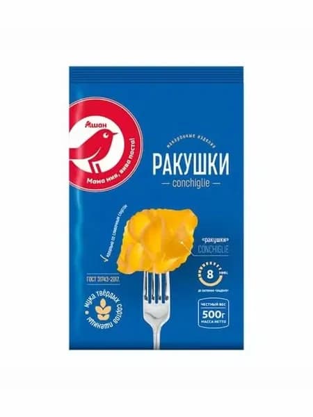 Макаронные изделия АШАН Красная птица Conchiglie Ракушки 500 г