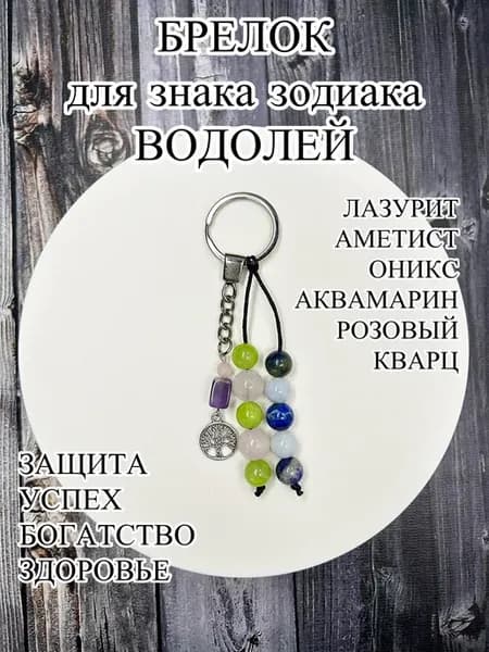 Оберег брелок знак зодиака Водолей с натуральными камнями