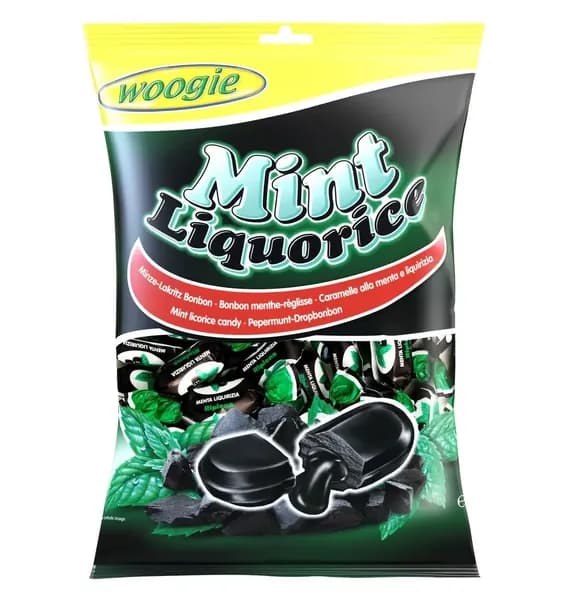 Карамель леденцовая со вкусом мяты и лакрицы WOOGIE Mint Liquorice (Австрия) 170 гр.