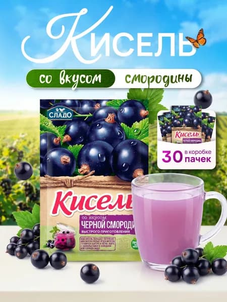 Кисель быстрого приготовления со вкусом Черной смородины 30 шт. по 35 гр.