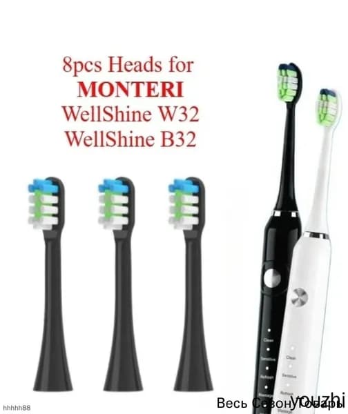 8 штук сменные головки для зубных щеток для MONTERI WellShine W32 и B32 Electric Toothbrush