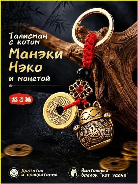 Брелок Денежный талисман Манеки Нэко, брелок для ключей, на сумку, на рюкзак