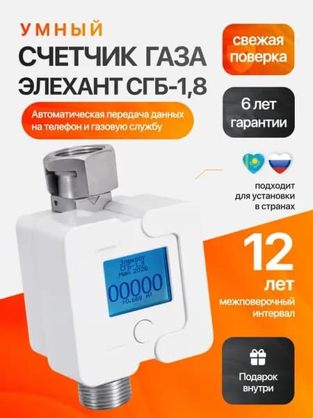 Счетчик газа бытовой СГБ-1,8 Ду 15 гайка в комплекте