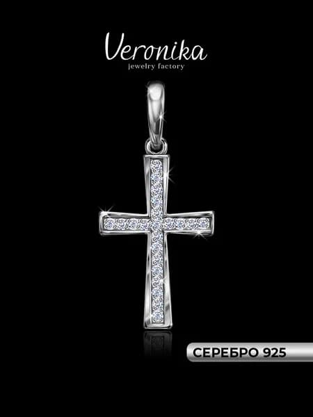 Крест нательный серебро 925 родированный с фианитами Veronika jewellry factory