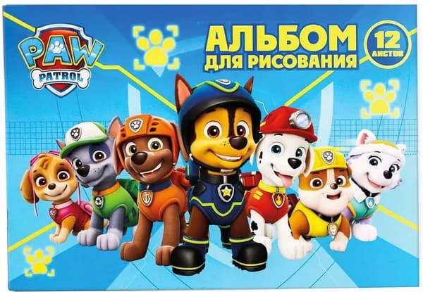 Альбом детский для рисования Щенячий патруль на скрепке, формат А4, 12 листов, плотность 100 г/м2
