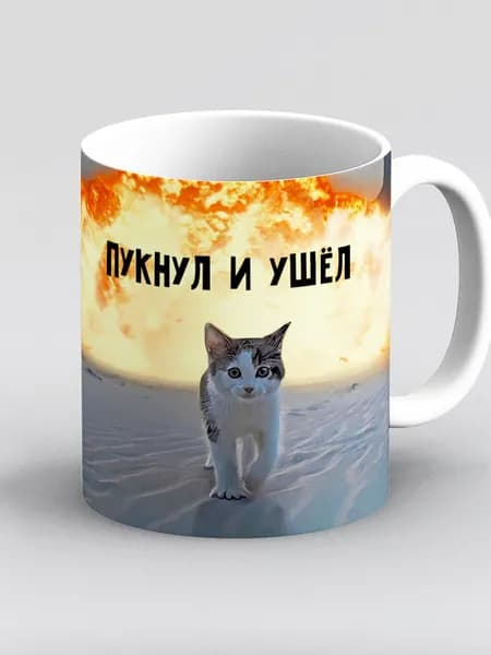Кружка мем прикол Кот Котик пукнул и ушёл взрыв