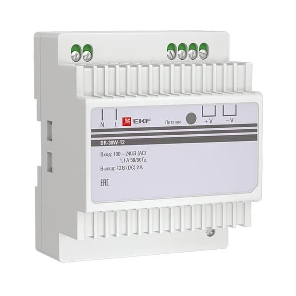 Блок питания EKF на DIN-рейку 12V/DC 30Вт (2A) DR-30W-12 EKF dr-30w-12
