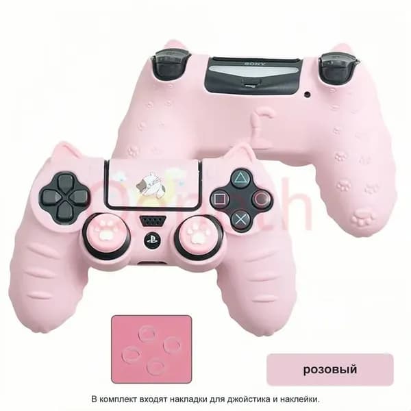 Чехол для контроллера PS4 / Мягкий силиконовый чехол Mark Life с милыми котоушками / анти скольжение и потоотделение