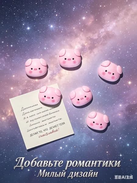 Магниты для холодильника и доски "Хрюшки", 6 шт, декоративные, розовые, милый дизайн