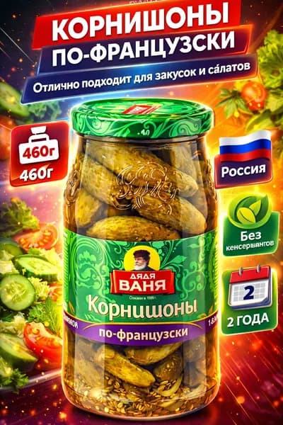 Корнишоны консервированные ДЯДЯ ВАНЯ По-французски, 460г