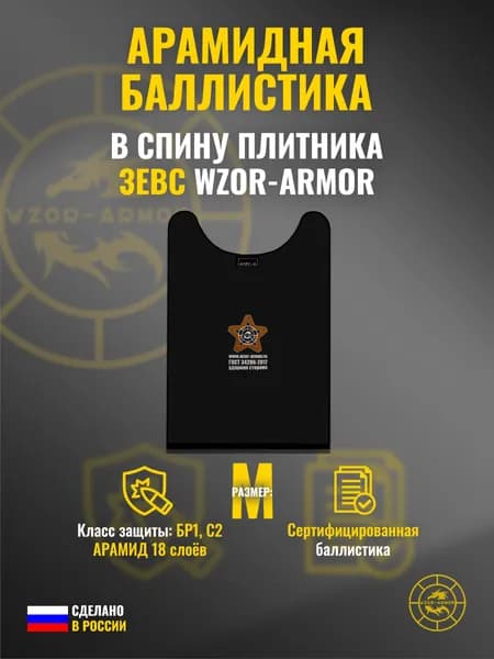 Баллистика АРАМИД бр1 в спину бронежилета "Зевс" WZoR-Armor (размер М) (18 слоёв)