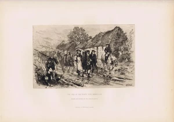 Конец якобитского восстания 1745 года. Уильям Хоул. Антикварная авторская гравюра (офорт). Англия, 1882 г.