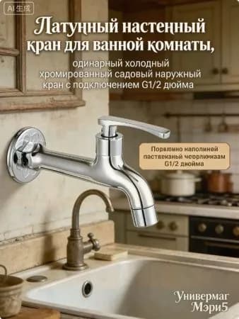 Латунный настенный кран для ванной комнаты, одинарный холодный хромированный садовый наружный кран с подклю