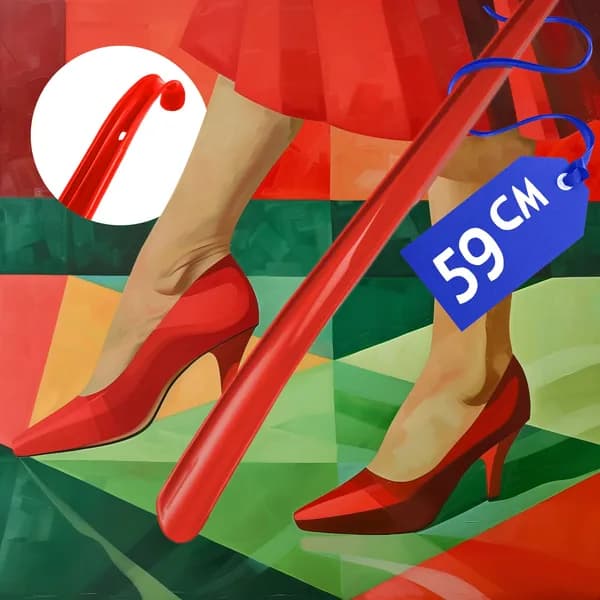 Ложка для обуви длинная пластиковая 59 см Ар-Пласт, рожок обувной, красный