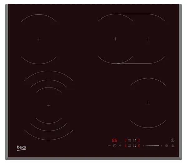 Электрическая варочная панель Beko HIC 64503 BTO, 4 конфорки, 1 тройная зона, 1 расширяемая, 60 см, черная