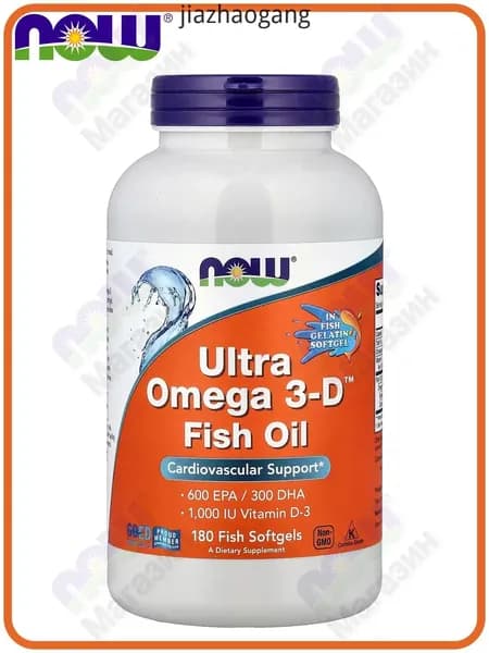 NOW Foods, Ultra Omega 3-D Рыбий жир, 600 EPA/300 DHA, Fish Oil, 180 софтгелей