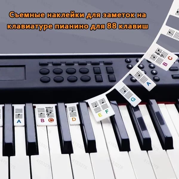 Многоразовое руководство по нотам для фортепиано, Съемные наклейки для заметок на клавиатуре пианино для 88 клавиш, этикетки с буквенными обозначениями, Простое в установке,(красочное).