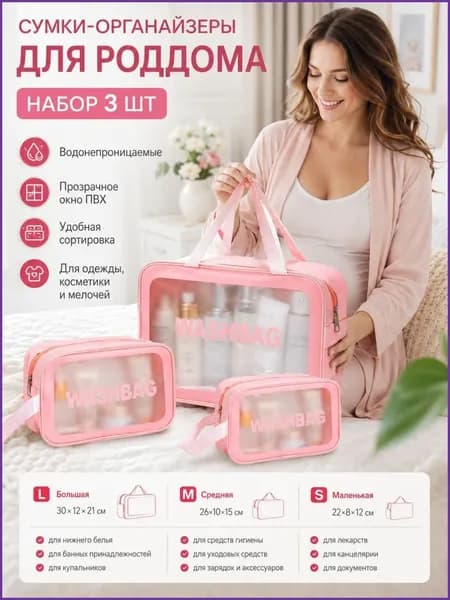 Сумки в роддом прозрачные для беременных набор 3 шт. без наполнения для мамы и малыша