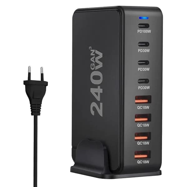 8-портовый USB-хаб для зарядки 240W, Черный - EU