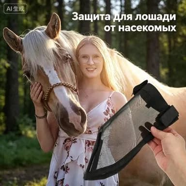Черная дышащая сетчатая маска для носа лошади, защита от мух для наружного использования