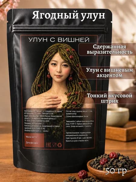 Китайский Чай Вишневый Улун зеленый листовой фруктовый, 50 г.