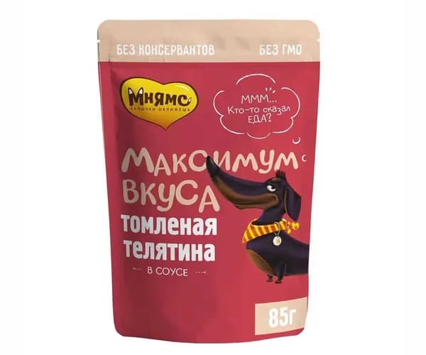 Влажный корм мнямс для собак телятина томленая в соусе максимум вкуса 85г