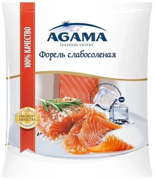 Форель слабосоленая замороженная AGAMA филе-кусок с кожей, 200г - 1 шт.