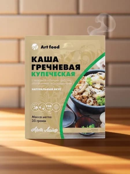 Арт Лайф Каша Купеческая с телятиной и белыми грибами . Обогащена витаминами А и С, цинком и селеном. Без глютена, 1 Саше.