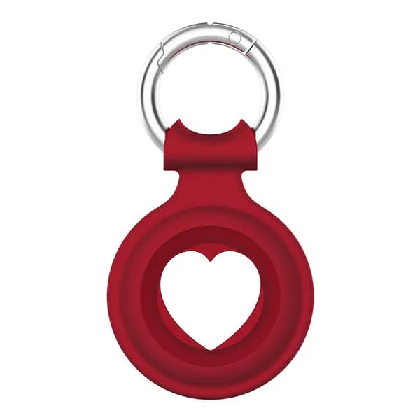 Чехол из силикона для Apple AirTag с пружинным креплением в форме сердца красного цвета