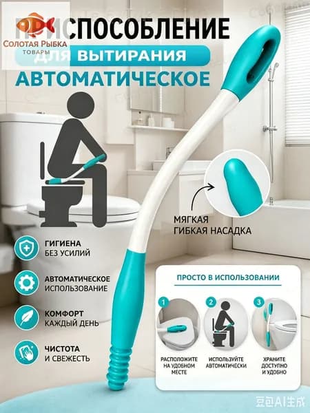 Автоматическое приспособление для гигиены в туалете 38 см, мягкая силиконовая насадка для пожилых людей и инвалидов