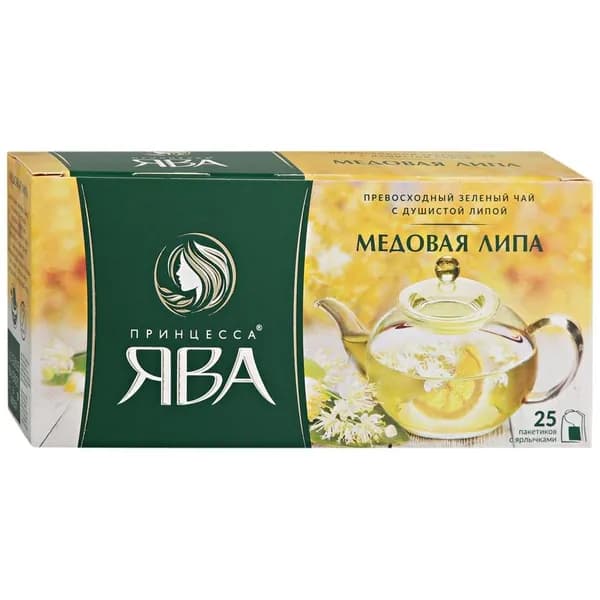 Чай зеленый в пакетиках для чашки Принцесса Ява Медовая липа, 25*1,5 г 6014383