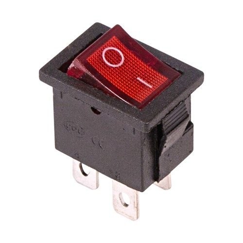 Выключатель клавишный 250В 6А 2-позиционный On-Off красный с подсветкой Mini (4с)