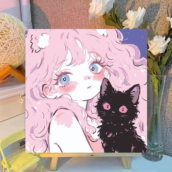 Картина по номерам, 20x20 CM, Кошки и собаки,Мультфильмы, подарки для детей, декомпрессия