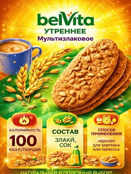 Печенье BELVITA Утреннее Мультизлаковое, 225г