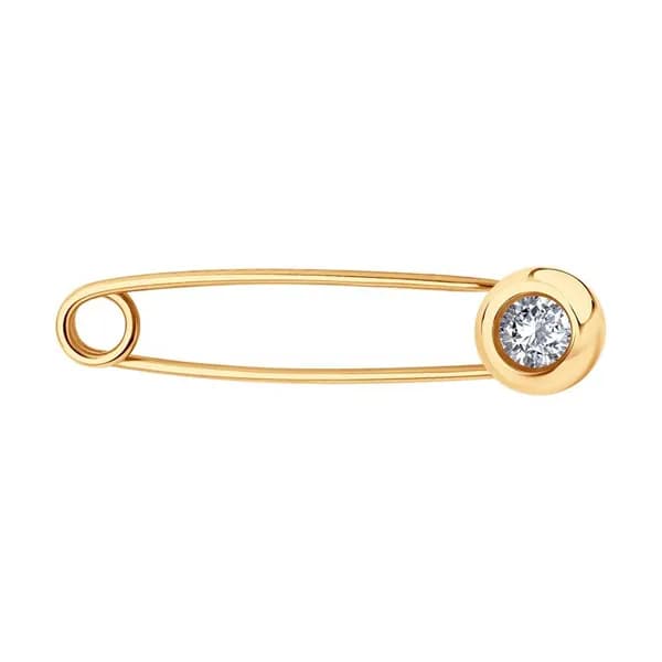 Diamant, Брошь из золочёного серебра с фианитом, 93-140-02696-2, булавки, 925 проба