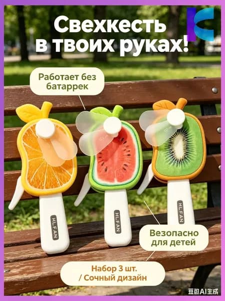 Настольный вентилятор Набор ручных вентиляторов фрукты механические 3 штуки, оранжевый