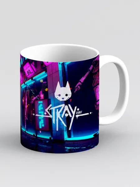 Кружка "Stray Стрей Игра про котика (неон, мелко)"