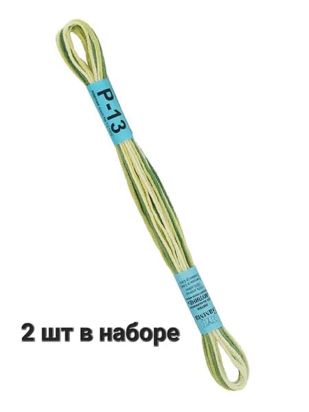 Мулине GAMMA нитки для вышивания меланж 2 шт. по 8 м, Р-13 темно-зеленый-ярко-желтый