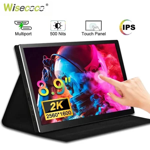 Wisecoco 8.9" Монитор 9"2k монитор портативный 2560*1600 500Cd/m² LCD дисплей сенсорный экран для Raspberry Pi Xbox PS4 коммутатор ноутбука телефон (8.9 расторжение брака), IPS, 2560x1600 WQXGA, 60 Гц, черный матовый