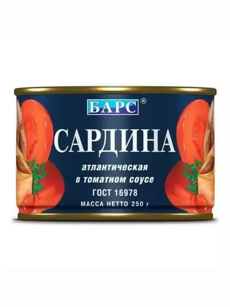 Сардина Барс атлантическая в томатном соусе 250 г