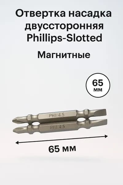 Бита Интерскол. Магнитные. Отвертка-насадка двухсторонняя. PH1 - SL4.5. 65мм, 2 шт