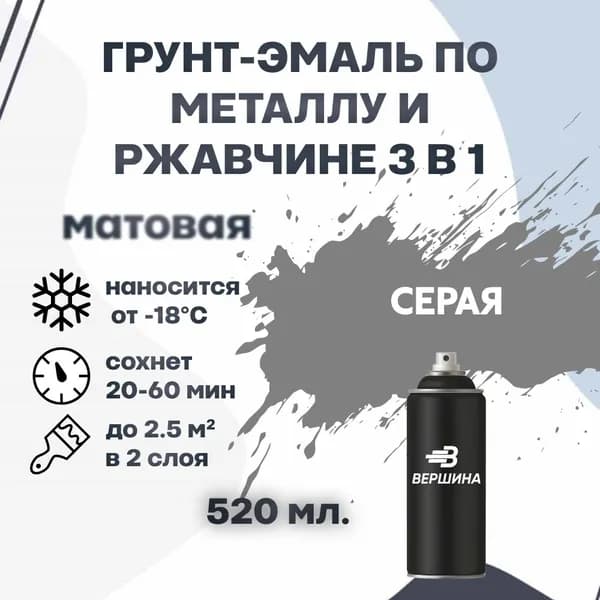 Аэрозольная грунт-эмаль 3 в 1 краска по металлу и ржавчине матовая 520 мл.