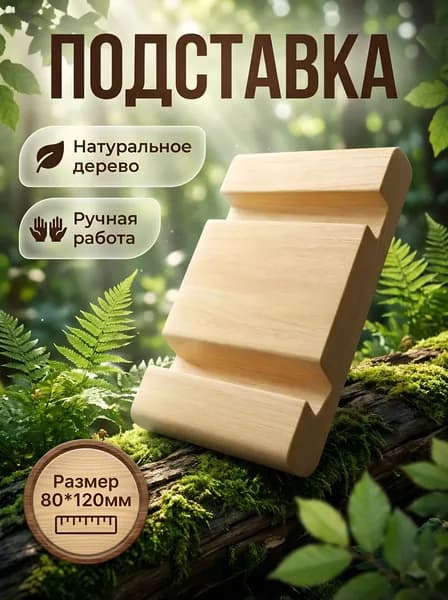 Подставка для телефона деревянная, держатель для смартфона. Размер L, цвет - "НАТУРАЛЬНОЕ ДЕРЕВО"