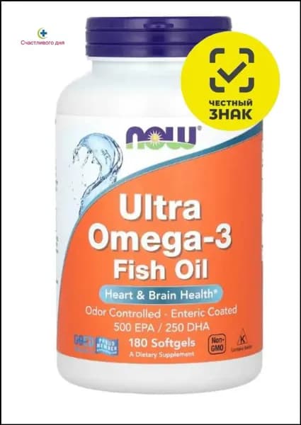 NOW Foods, Ultra Omega-3, рыбий жир с омега-3, 180 капсул