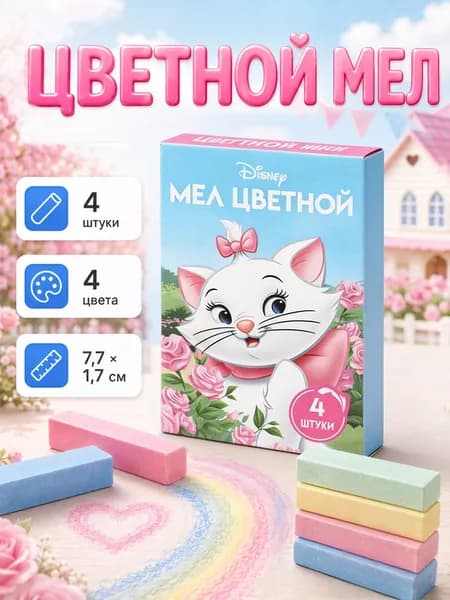 Мелки для рисования на асфальте "Disney", Кошечка Мари, набор 4 штуки, 4 цвета