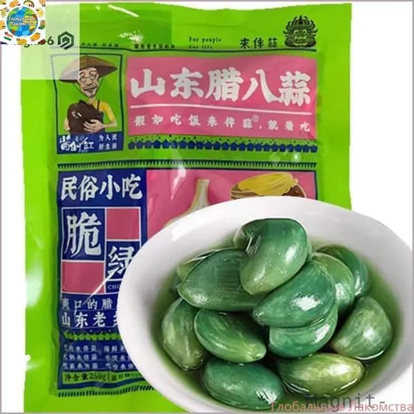 Вкусный зеленый чеснок 250г, маринованные огурцы, китайская закуска
