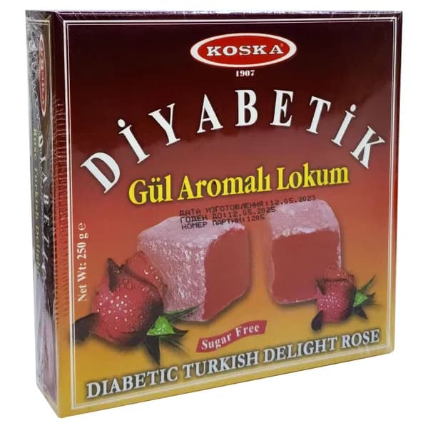 Рахат-лукум с ароматом розы (без сахара) для диабетиков и ПП, "Koska", Diyabetik Gul Aromali Lokum, 250гр.